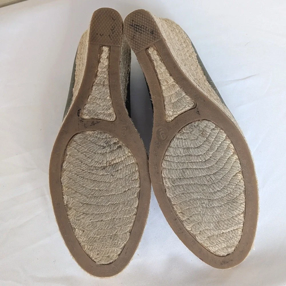 J. Crew Olive Green Canvas Espadrille Wedge‎ Heels Women's 9 Boho Coastal Work